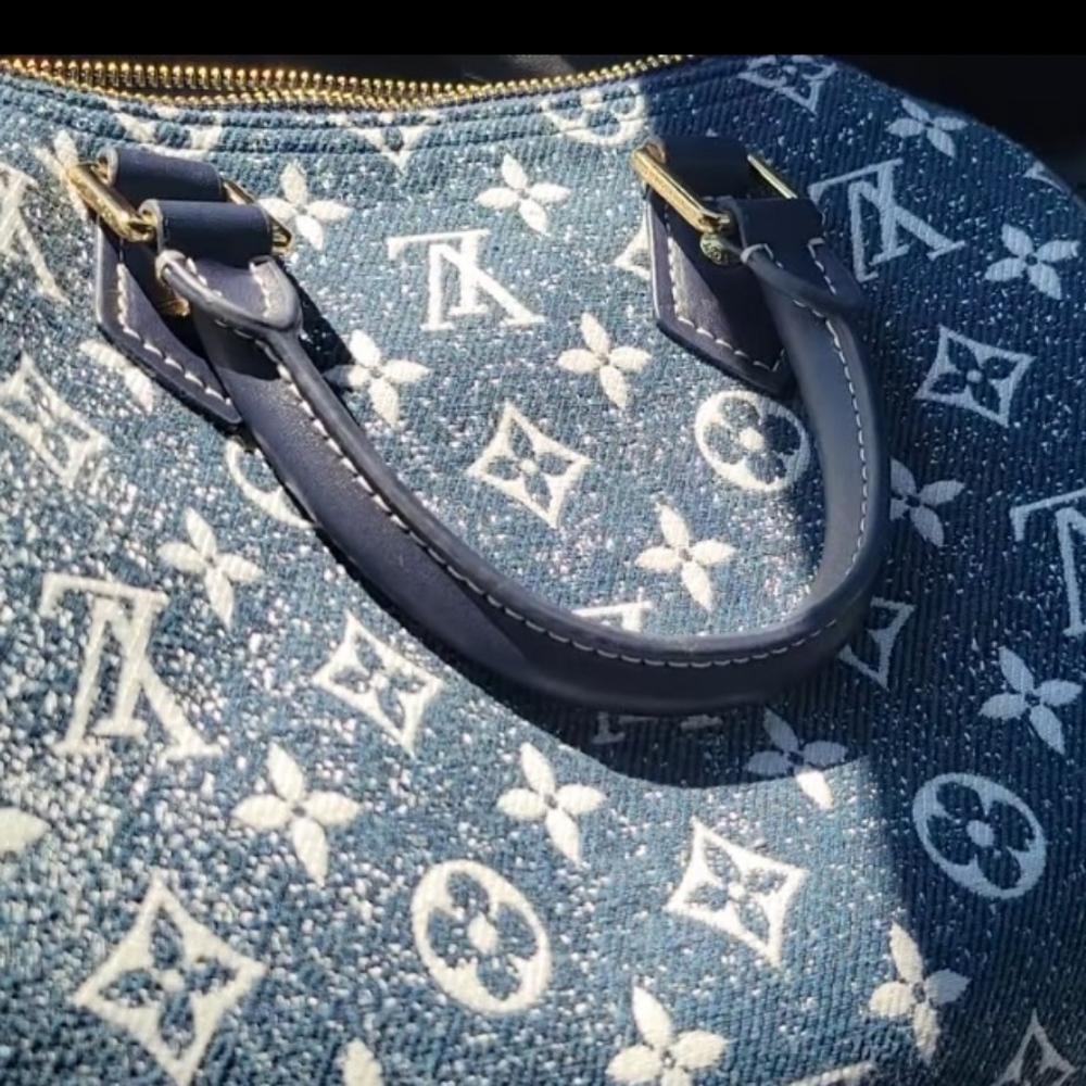 Louis Vuitton Navy and White Monogram Satchel